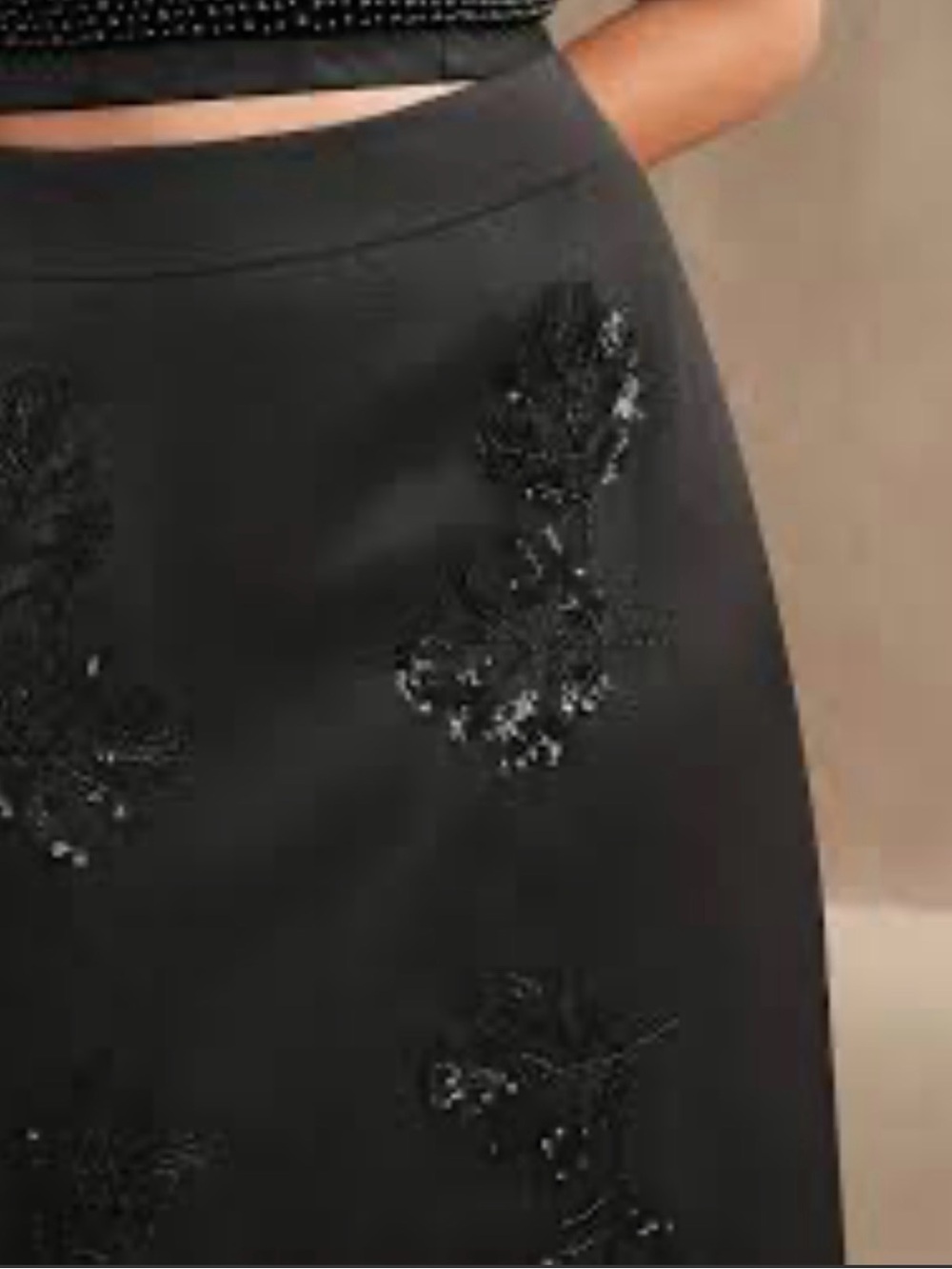 Ann Taylor Black Pencil Skirt with Beaded Appliqué. Size 2